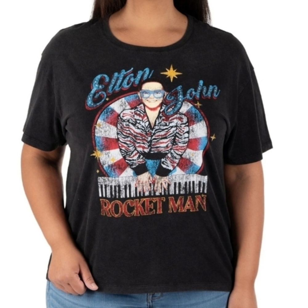 Elton John Rocket Man Licensed Band Tee Black L